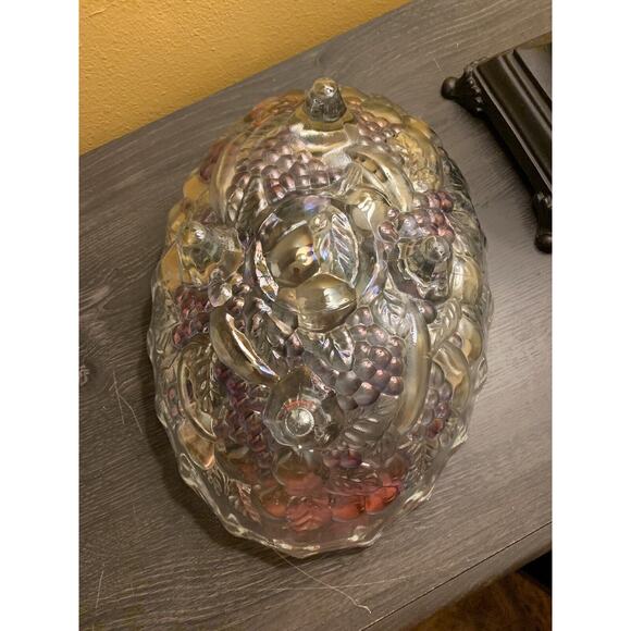 Vintage Indiana Glass Clear Footed‎ Fruit/Salad Oval Iridesent Bowl Grape Color - Picture 5 of 9